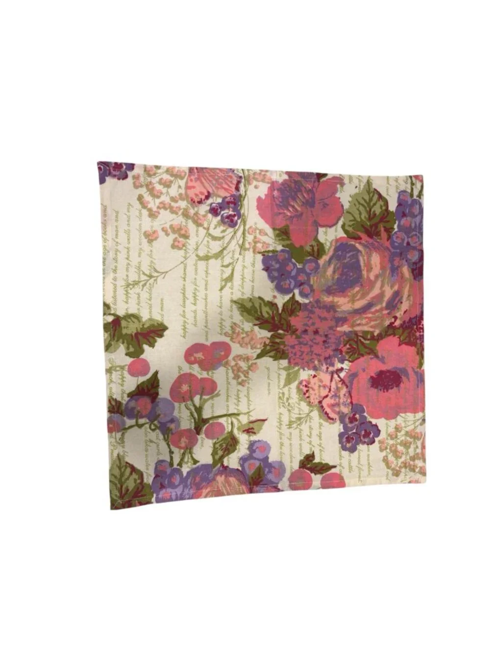 April Cornell Set of 8 Floral Cotton Dinner Napkins Cottage Garden Pink Purple